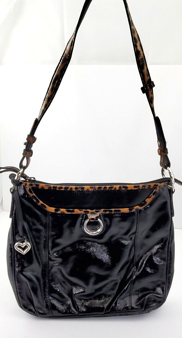 BRIGHTON Patent Leather Shoulder Bag Cheetah/Black My Flat In London/Babs Rare